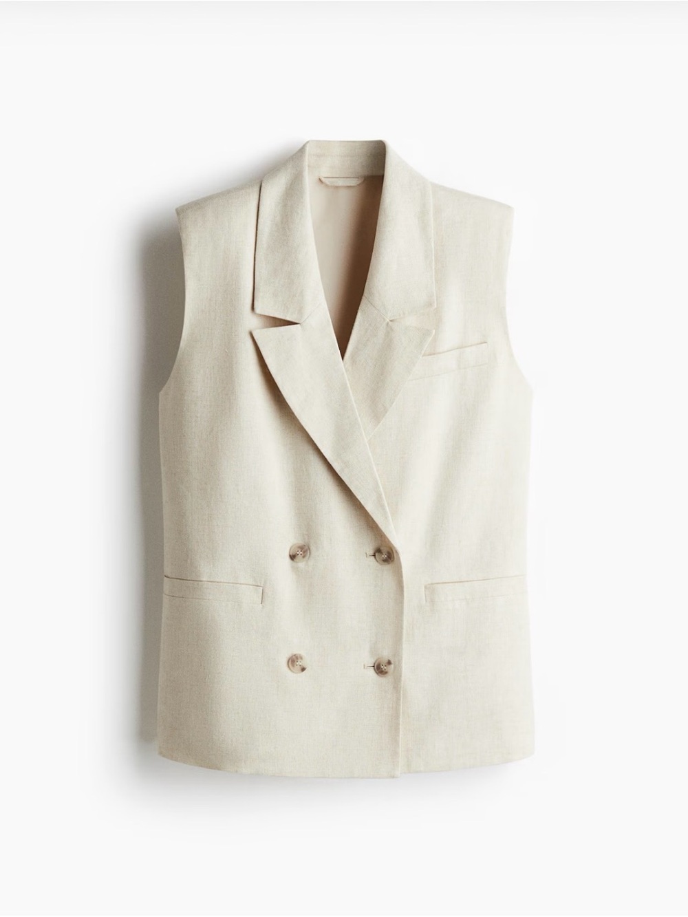 H&M Linen Blend Light Beige Double-Breasted Sleeveless Vest Size Medium NWT